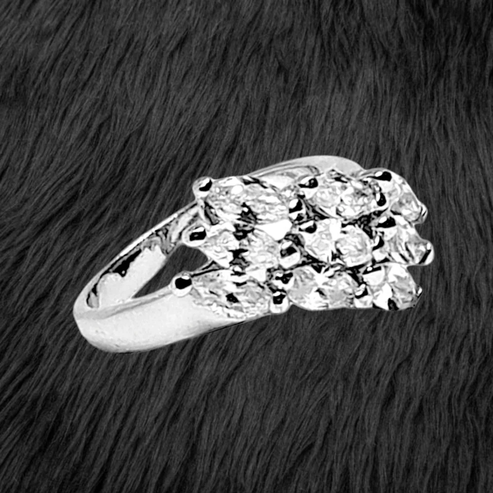Triple Row of Brilliant Cut CZ Stones Sterling Silver Ring. Size 7. NWOT